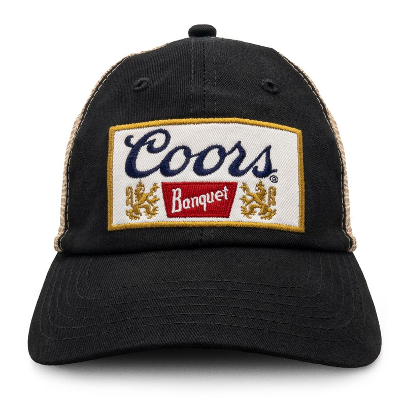 Tee Luv Coors Banquet Hat - Coors Beer Trucker Style Baseball Cap (Black and Brown) - Image 2